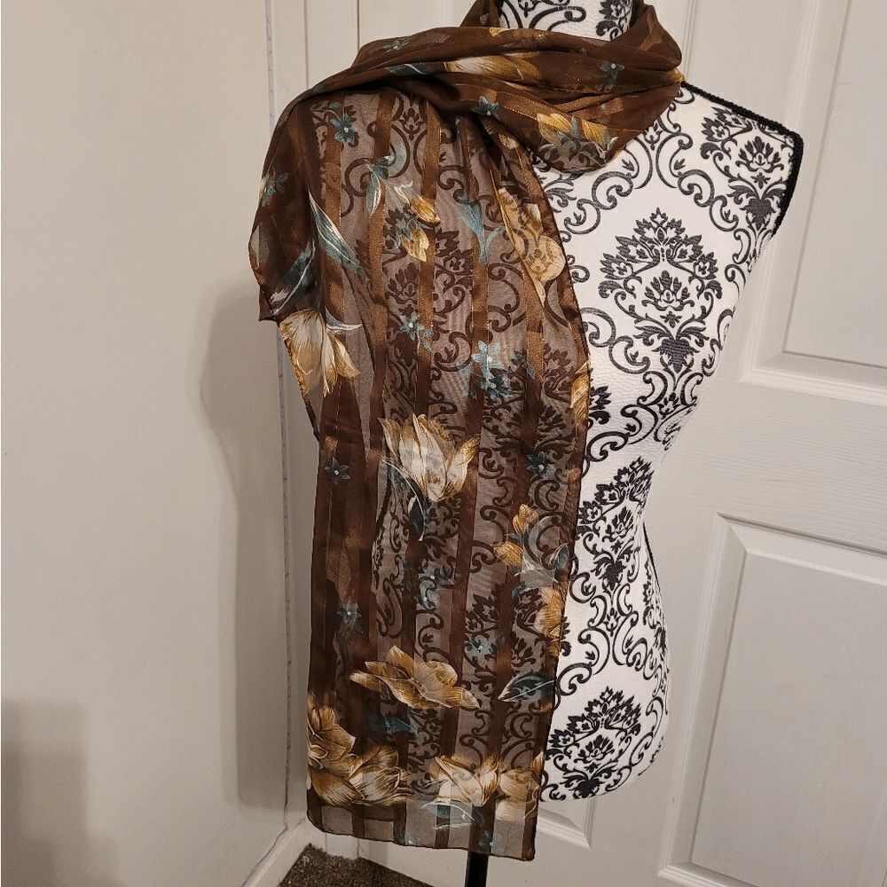 Jaclyn Smith Brown Floral scarf made in Italy